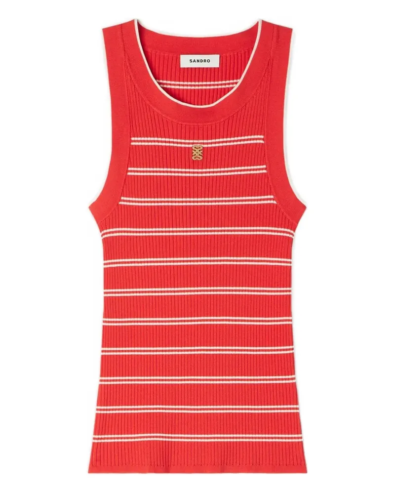Sandro Gestreiftes Tanktop mit Logo-Schild - Rot Rot