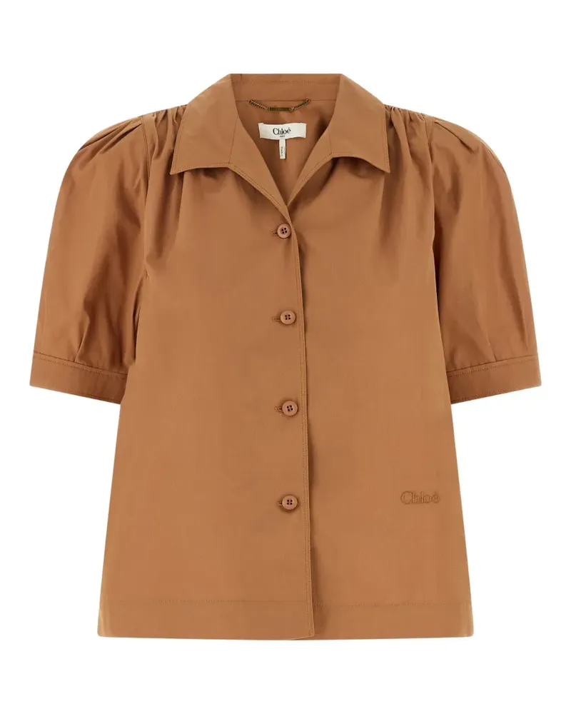 Chloé logo-embroidered gathered shirt - Braun Braun