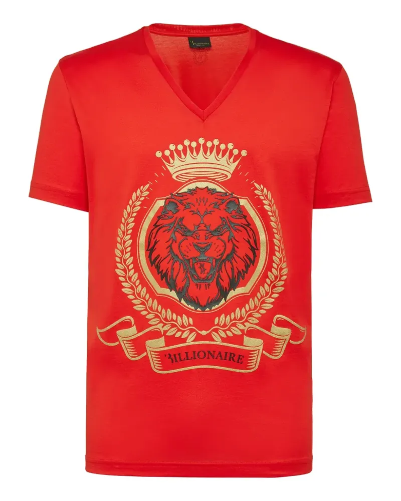 Billionaire lion-print V-neck T-shirt - Rot Rot