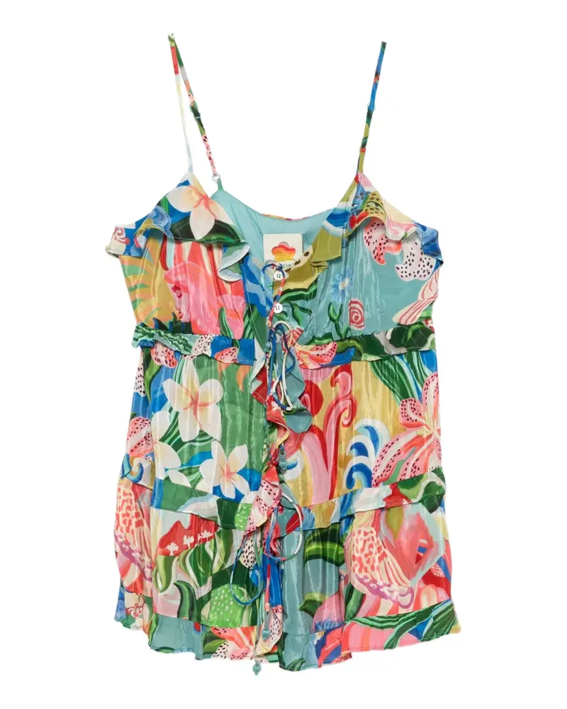 FARM Rio ruffled floral-print top - Rosa Rosa
