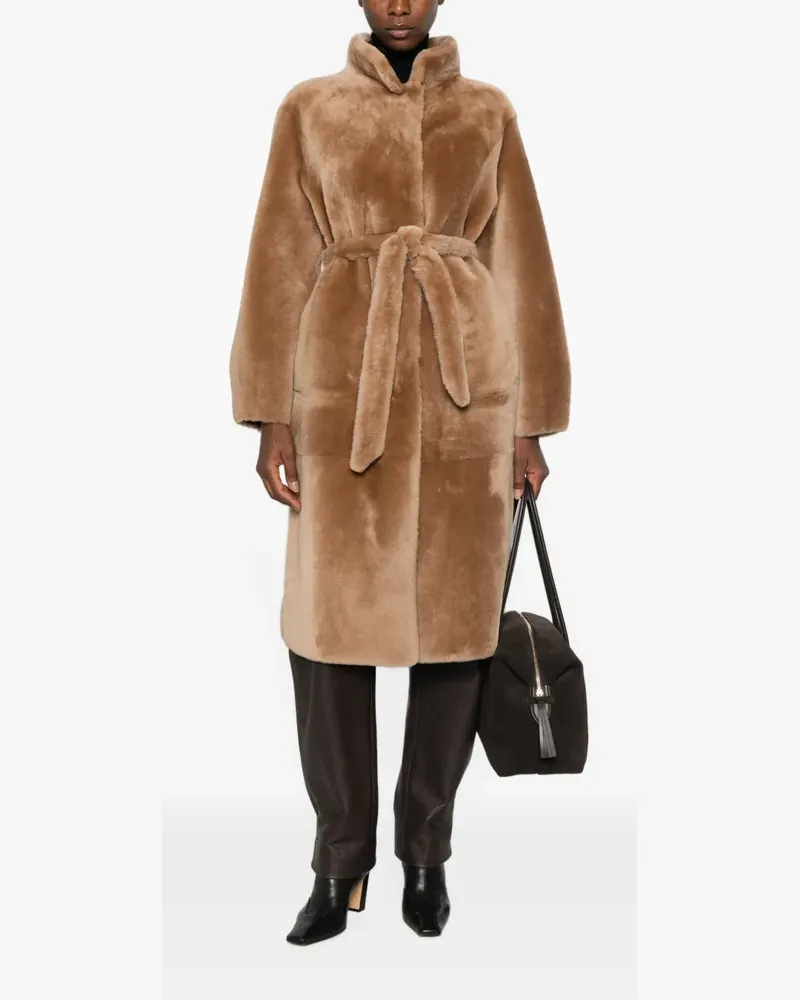 SUPREMA x Eraldo belted shearling coat - Nude Nude