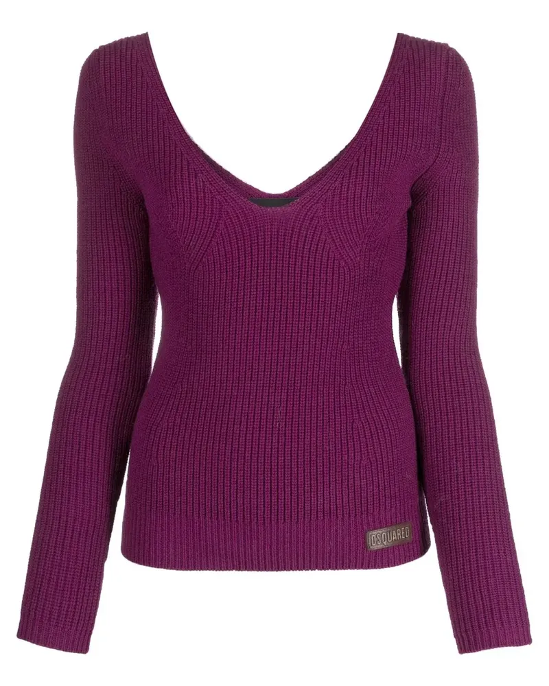 Dsquared2 Gerippter Pullover mit Logo-Patch - Violett Violett