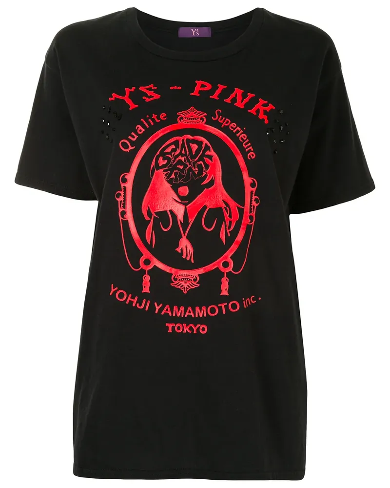 Yohji Yamamoto Schmales T-Shirt mit Logo-Print - Schwarz Schwarz