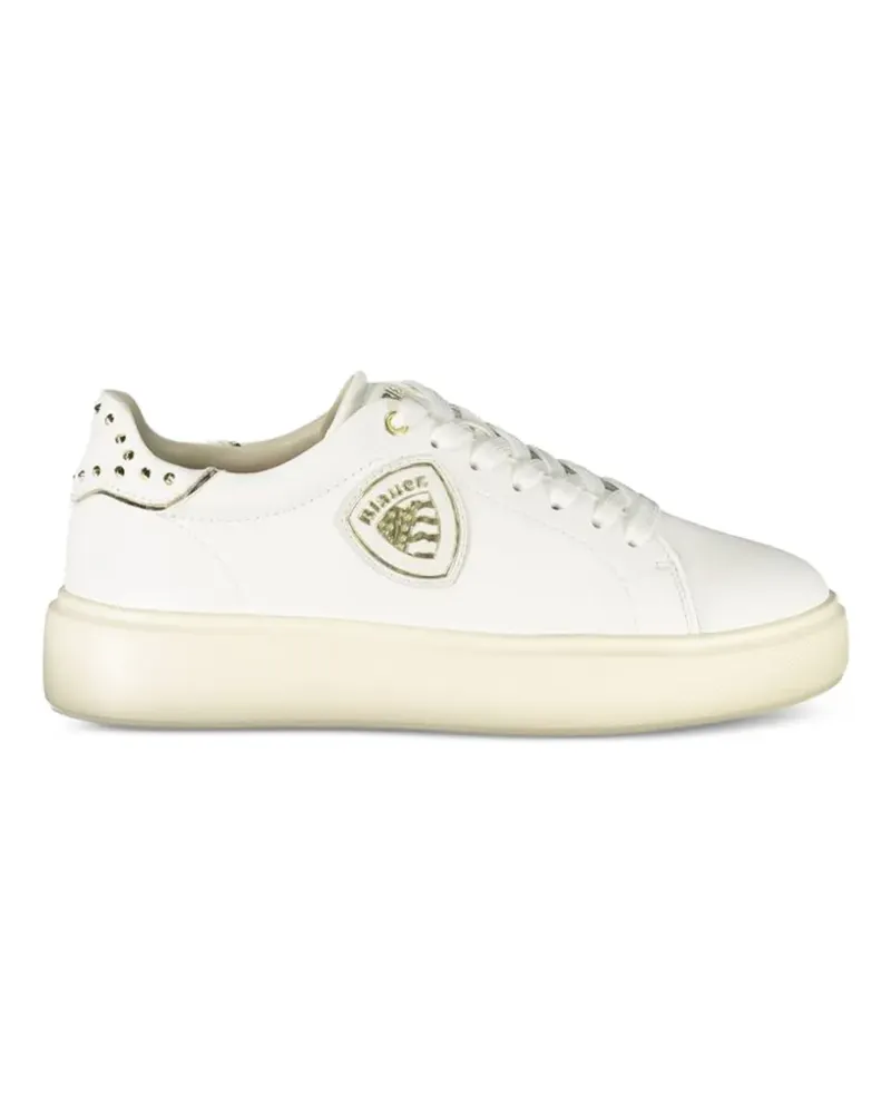 Blauer studded leather sneakers - Weiß Weiß