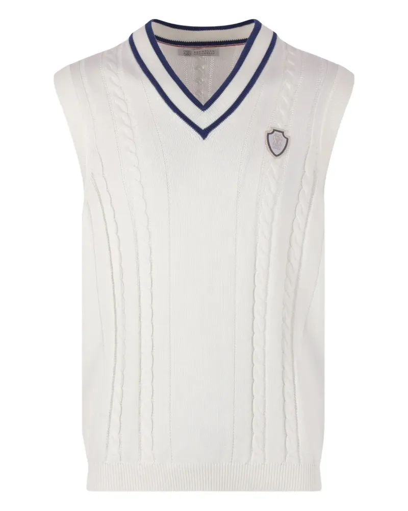 Brunello Cucinelli cable-knit appliqued sleeveless sweater - Weiß Weiß
