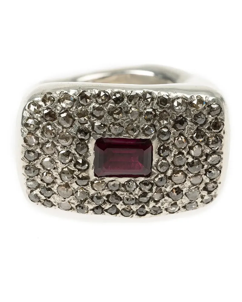 Rosa Maria Silberring mit Rhodolit und Falamank-Diamanten Silber