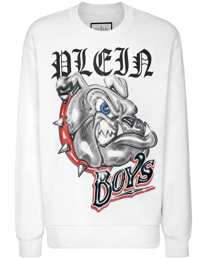 Philipp Plein Sweatshirt mit Bulldog-Print Weiß