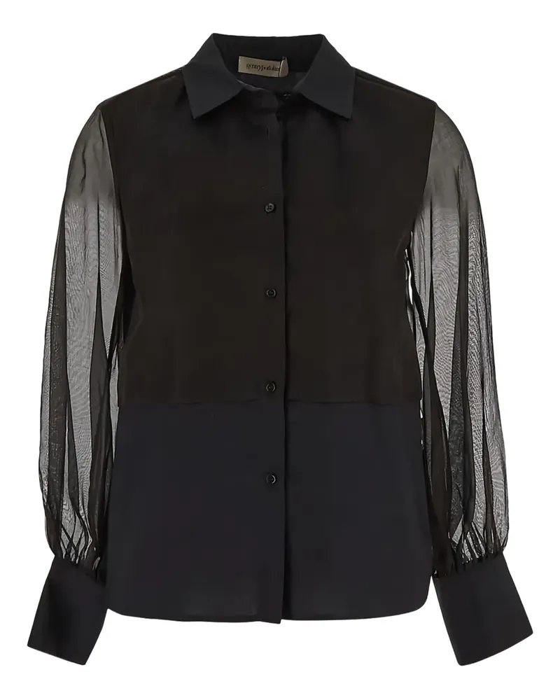 Gentry Portofino Hemd mit semi-transparenten Ärmeln - Schwarz Schwarz