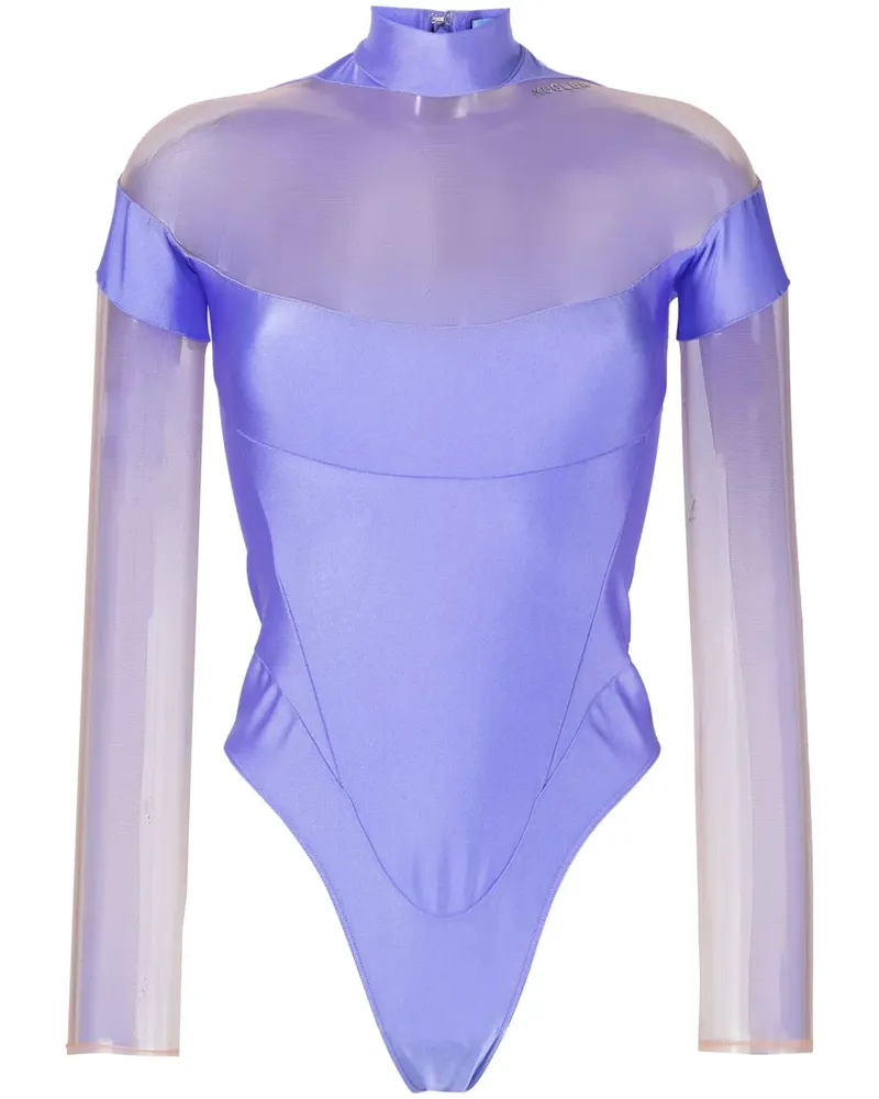 Thierry Mugler Body mit semi-transparenten Einsätzen - Violett Violett