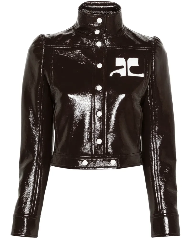 Courrèges Vinyl-Bikerjacke mit Logo-Patch - Braun Braun