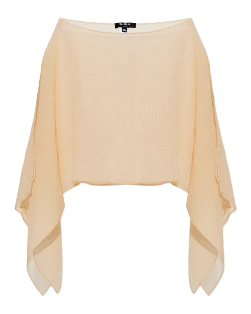 Balmain monogram-pattern cropped poncho - Nude Nude