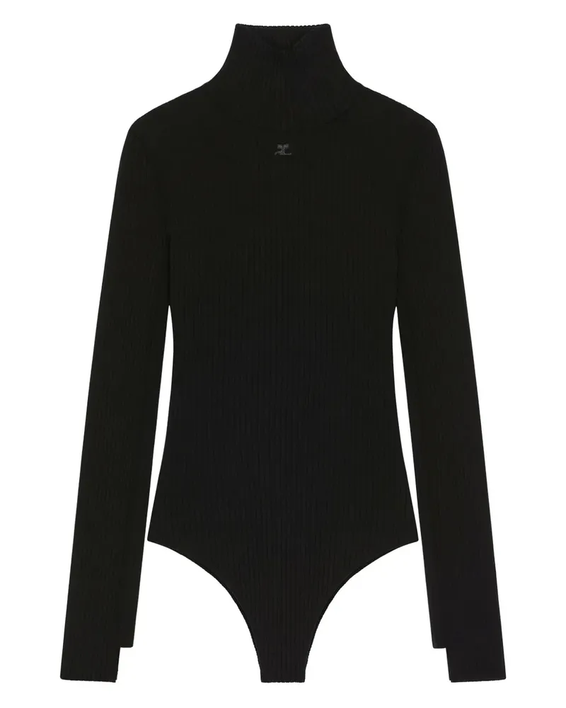 Courrèges Gerippter Body mit Stehkragen - Schwarz Schwarz