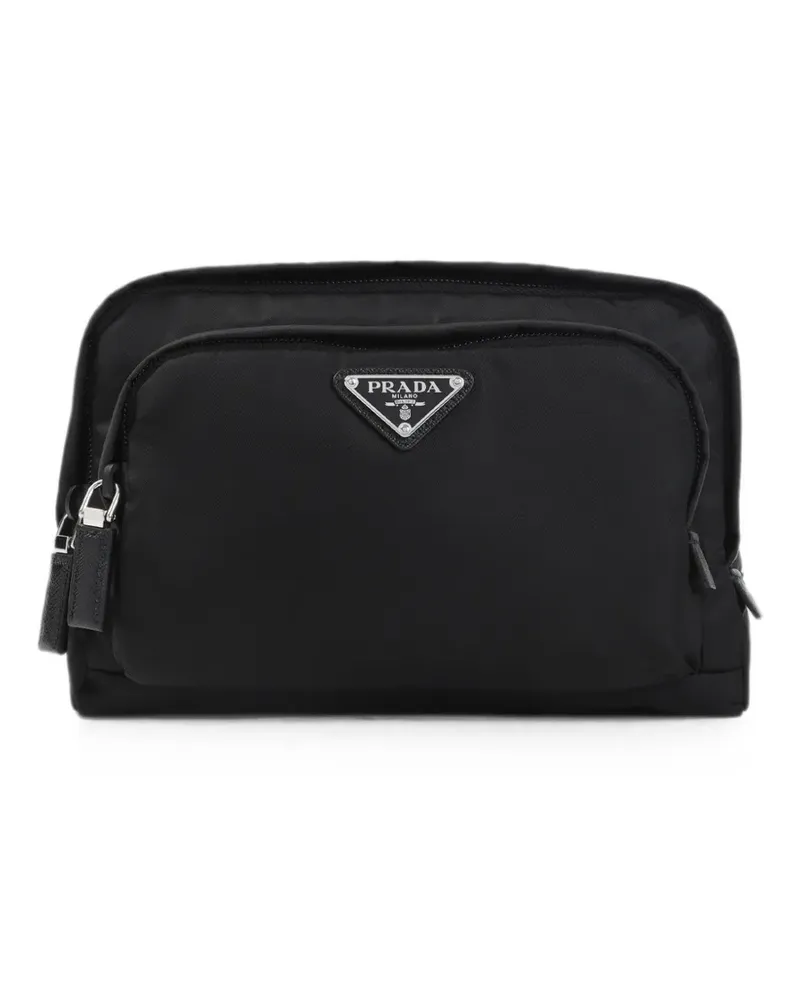 Prada logo-plaque pouch bag - Schwarz Schwarz