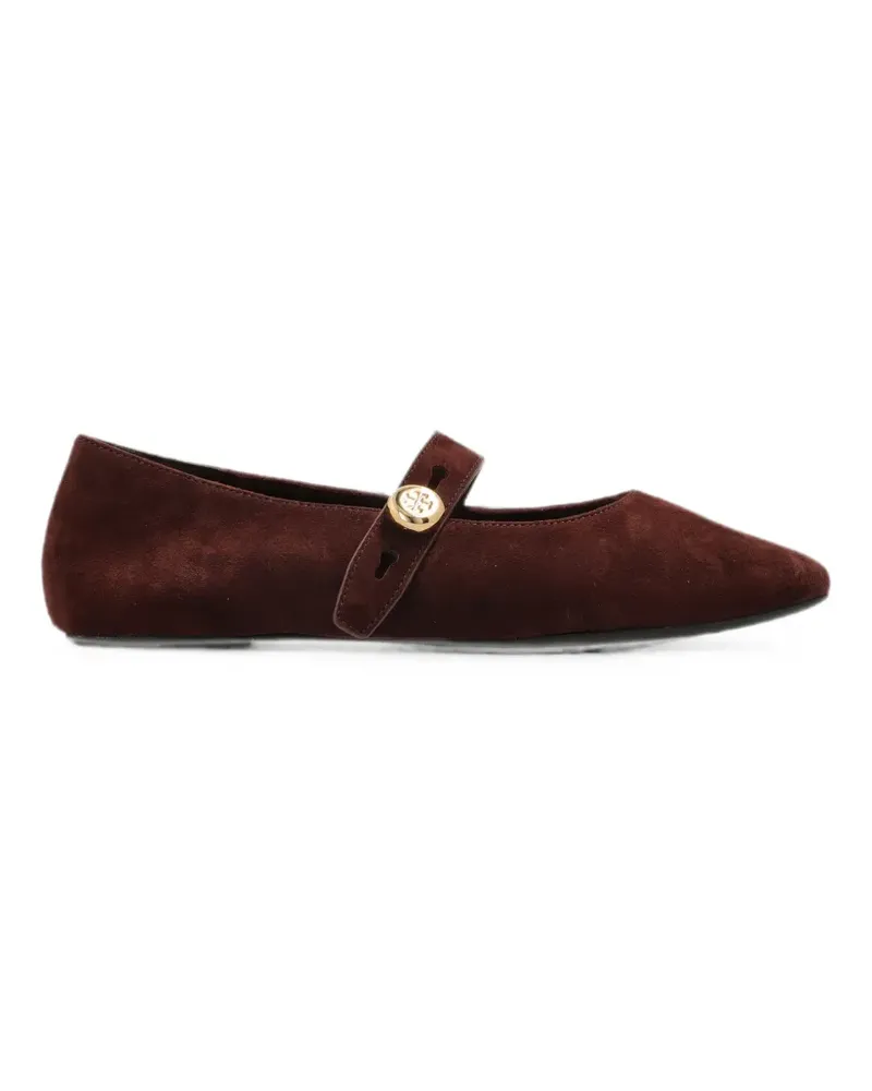 Tory Burch suede logo-button ballet flats - Braun Braun