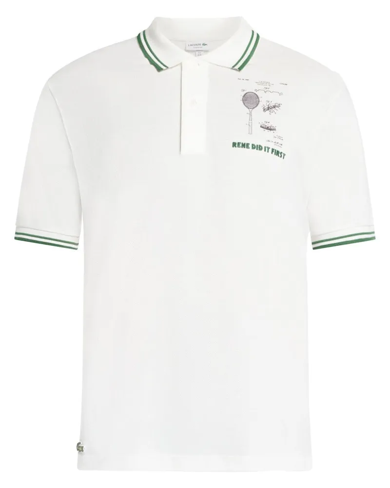 Lacoste Poloshirt mit Slogan-Stickerei - Weiß Weiß