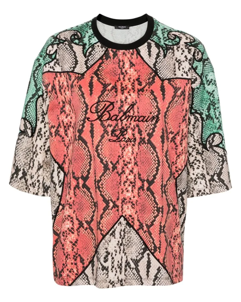 Balmain Bio-Baumwoll-T-Shirt mit Python-Print - Rot Rot