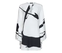 Rüschenbluse mit grafischem Print - Weiß