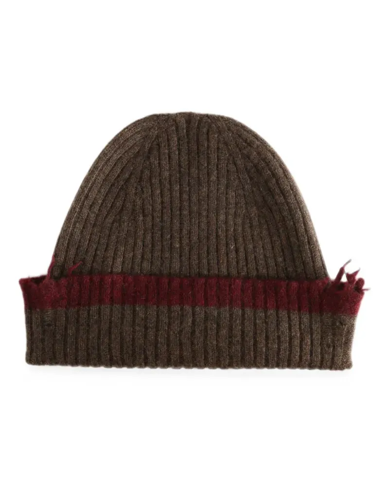 Uma Wang ribbed-knit frayed beanie hat - Braun Braun