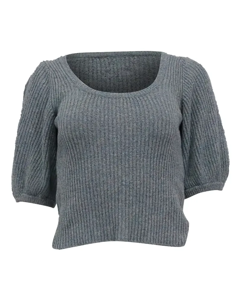 Ganni Puffärmel-Bluse mit U-Ausschnitt - Grau Grau