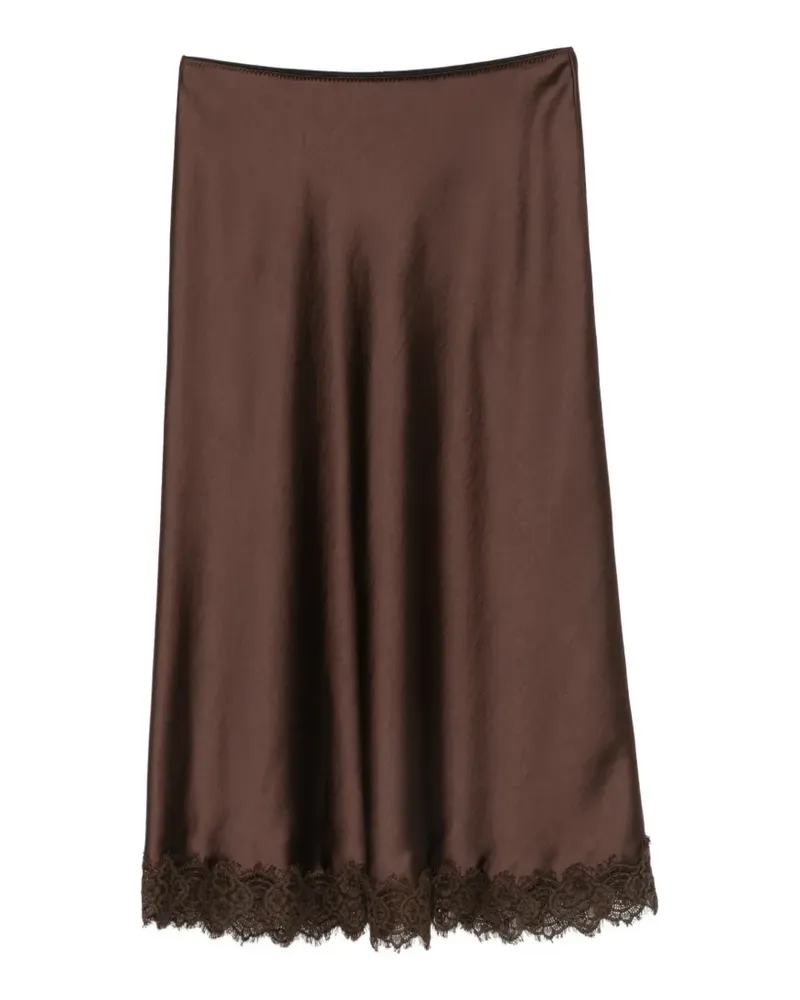 Luisa Cerano lace-trim satin midi skirt - Braun Braun