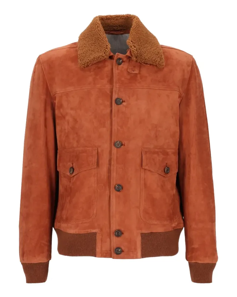 Eleventy shearling-collar suede jacket - Orange Orange