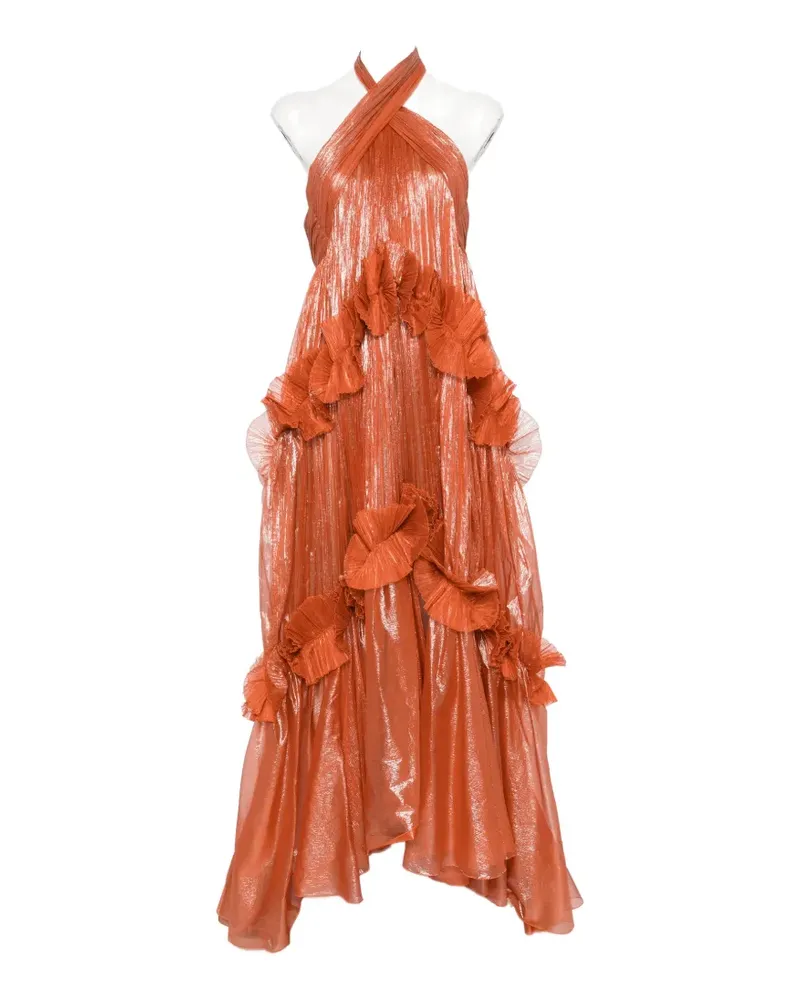 Maria Lucia Hohan ruffled metallic-effect maxi dress - Orange Orange