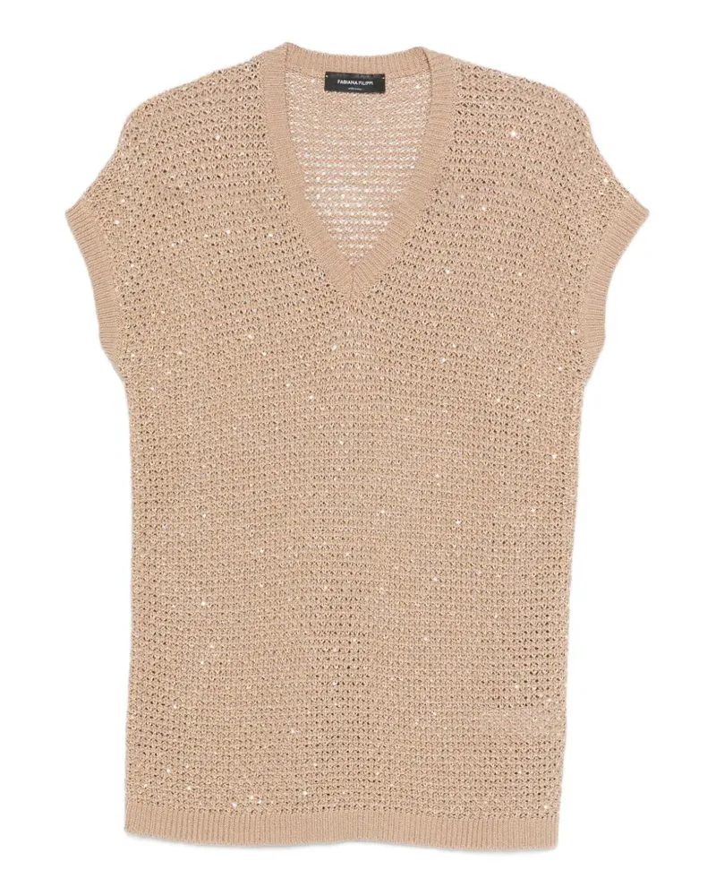 Fabiana Filippi sequin-embellished V-neck vest - Nude Nude