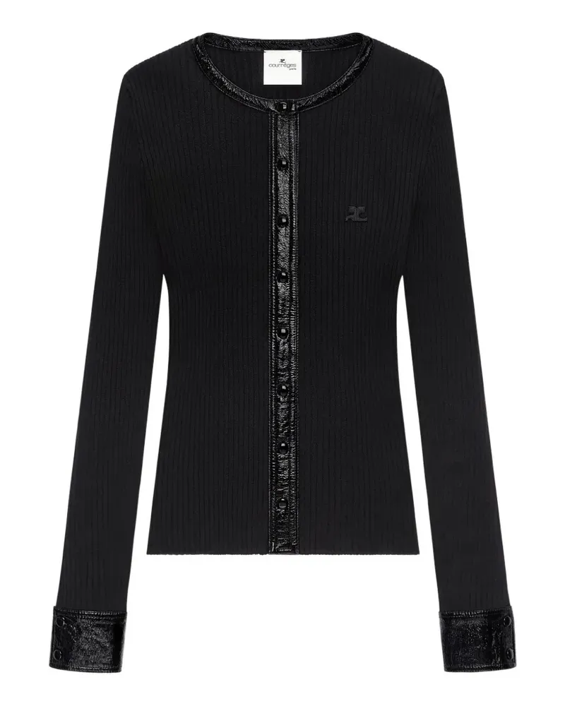 Courrèges Gerippter Pullover mit Vinyl-Besatz - Schwarz Schwarz