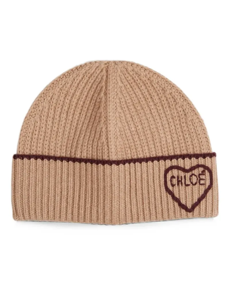 Chloé ribbed logo-embroidered beanie hat - Nude Nude