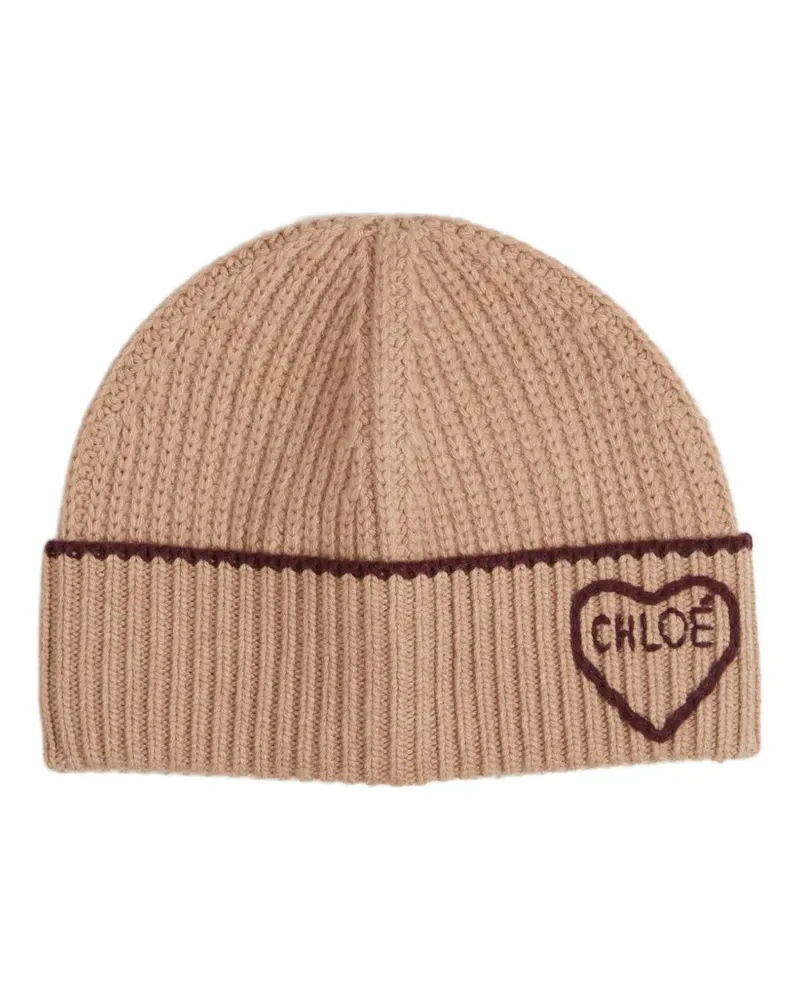 Chloé Gerippte Beanie mit Logo-Stickerei - Nude Nude