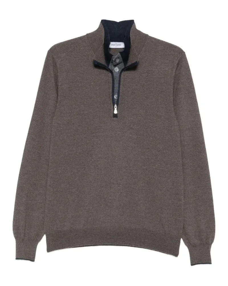 Gran Sasso Langarm-Poloshirt mit Stehkragen und Viertelreißverschluss - Braun Braun