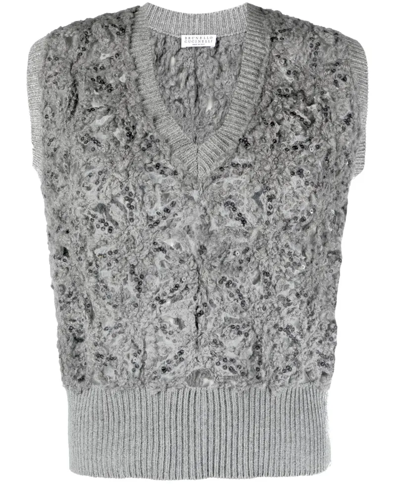 Brunello Cucinelli Top mit Pailletten - Grau Grau