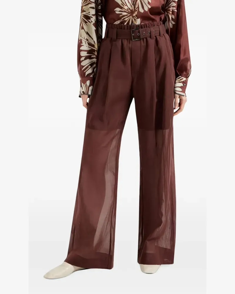 Brunello Cucinelli belted sheer-panel trousers - Braun Braun