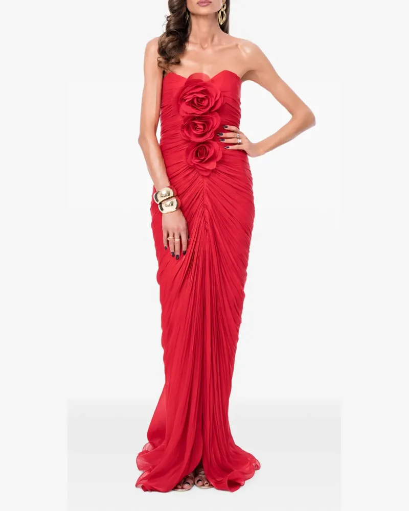 Ana Radu floral-applique ruched maxi dress - Rot Rot