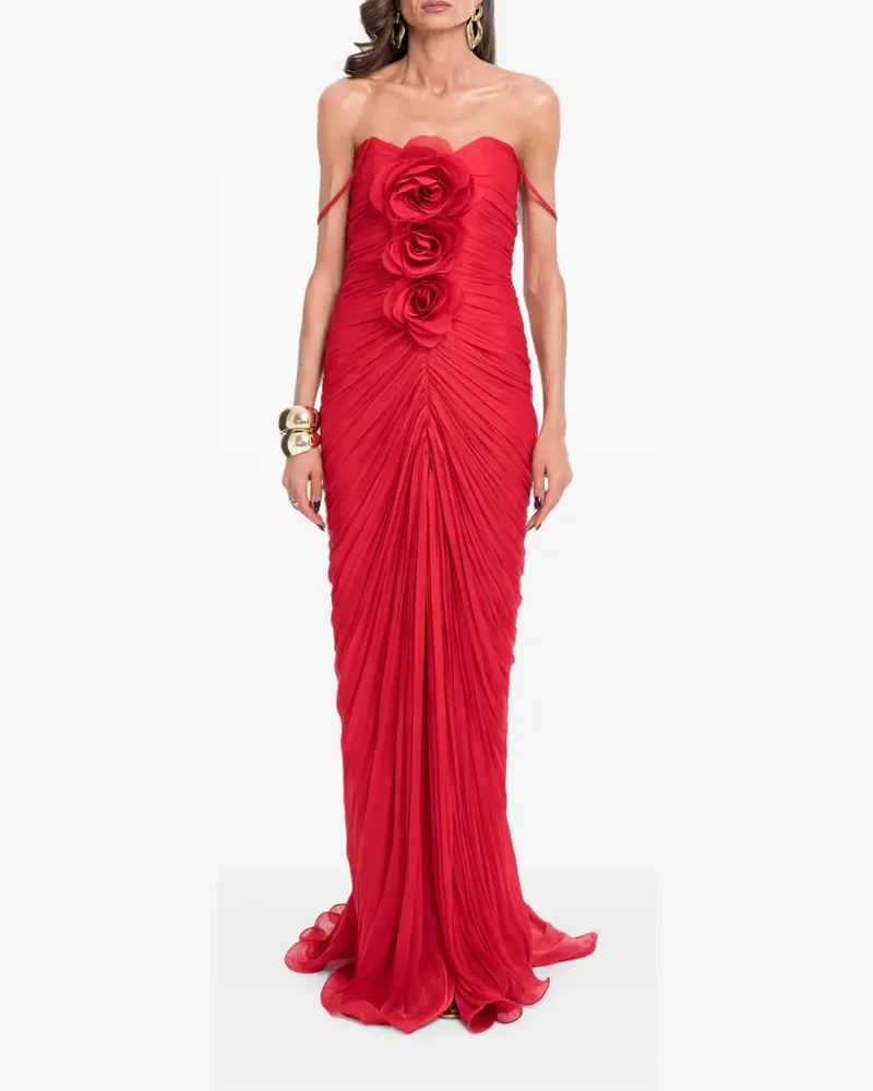 Ana Radu Gerafftes Maxikleid mit Blumenapplikation - Rot Rot