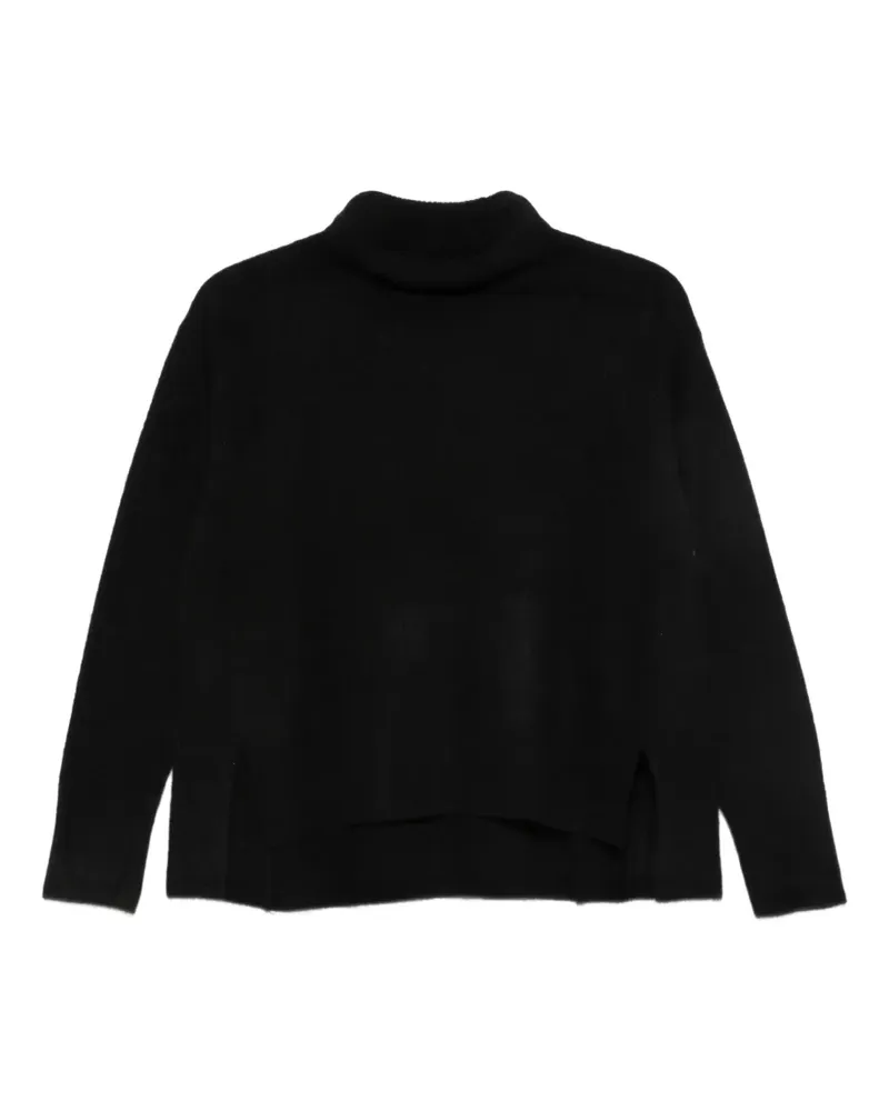 C.T.plage Stehkragen-Pullover mit Seitenschlitz - Schwarz Schwarz