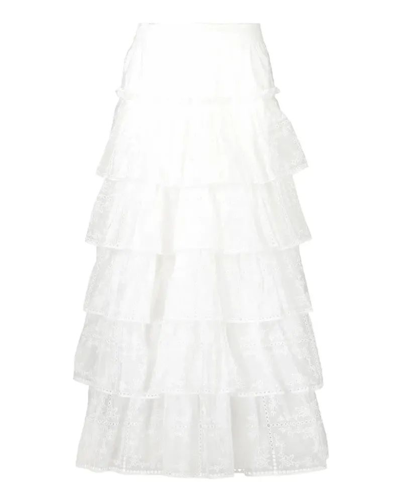 Aje. Merrit tiered embroidered maxi skirt - Weiß Weiß