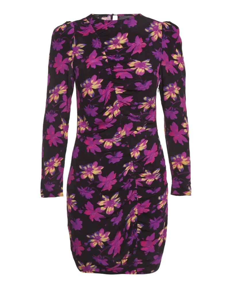 Maje Gerafftes Minikleid mit Blumen-Print - Schwarz Schwarz