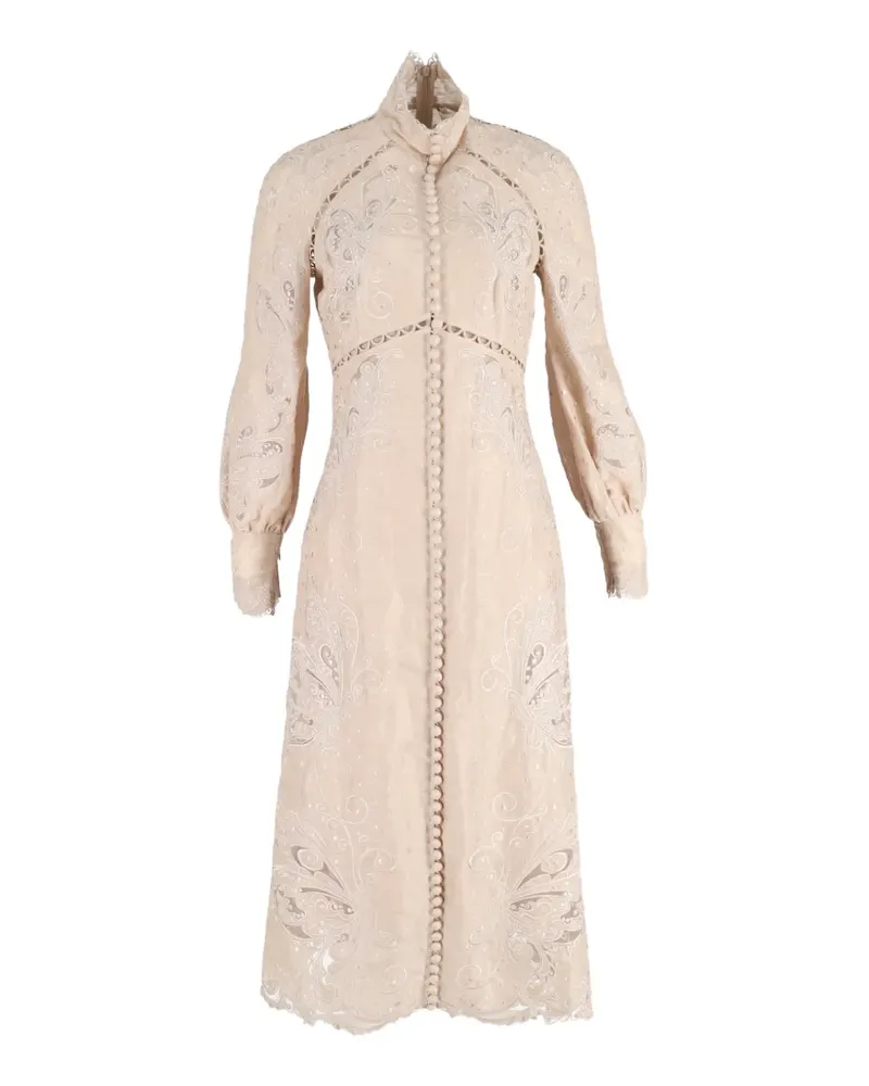 Zimmermann embroidered long-sleeve midi dress - Nude Nude