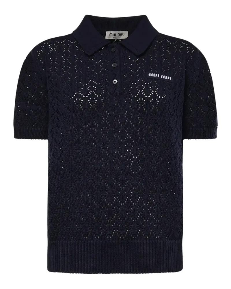 Miu Miu open-knit logo-patch polo top - Blau Blau