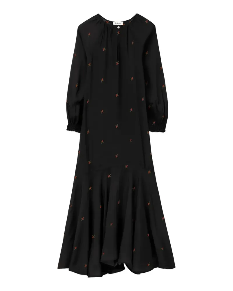 Rodebjer Wyn Midikleid mit Blumenprint - Schwarz Schwarz