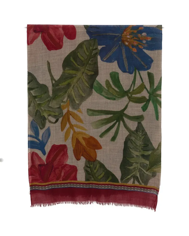 Claudio Cutuli Schal mit Blumenmotiv und Fransen - Grau Grau
