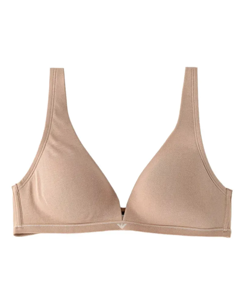 Emporio Armani logo-embroidered cotton triangle bra - Nude Nude