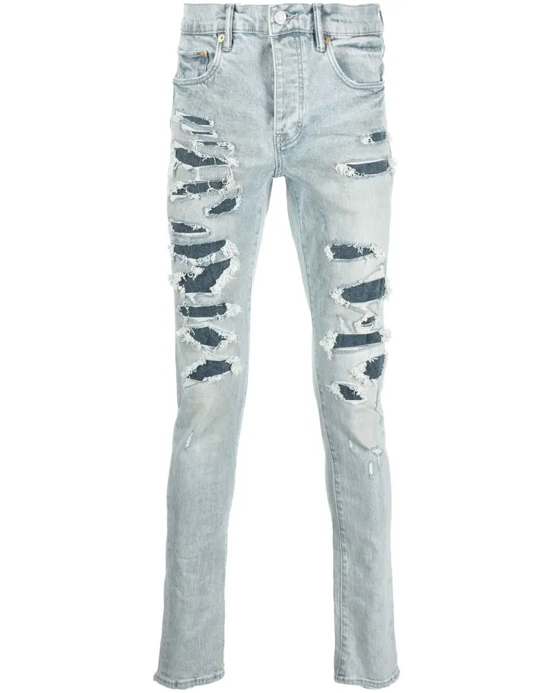 PURPLE BRAND Klassische Slim-Fit-Jeans - LIGHT INDIGO/DESTROY REPAIR Light