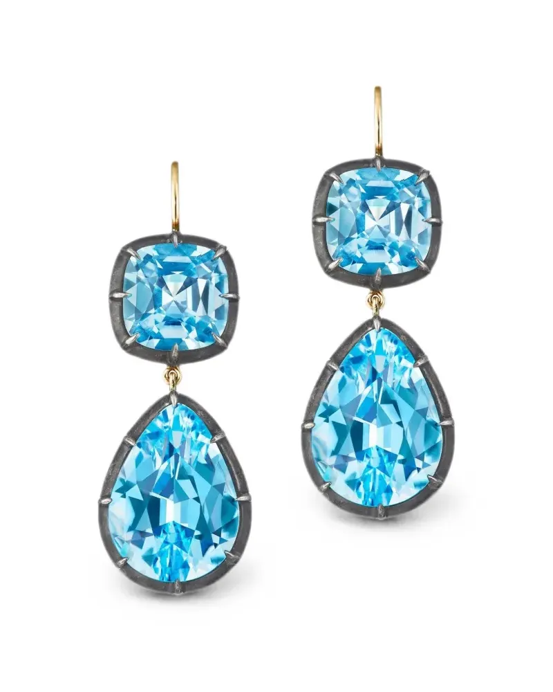 Fred Leighton blue topaz collet drop earrings - Gold Gold