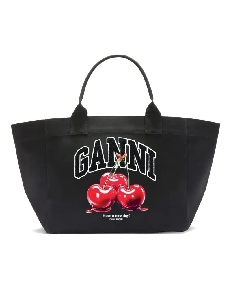 Ganni XXL cherry logo tote bag - Schwarz Schwarz