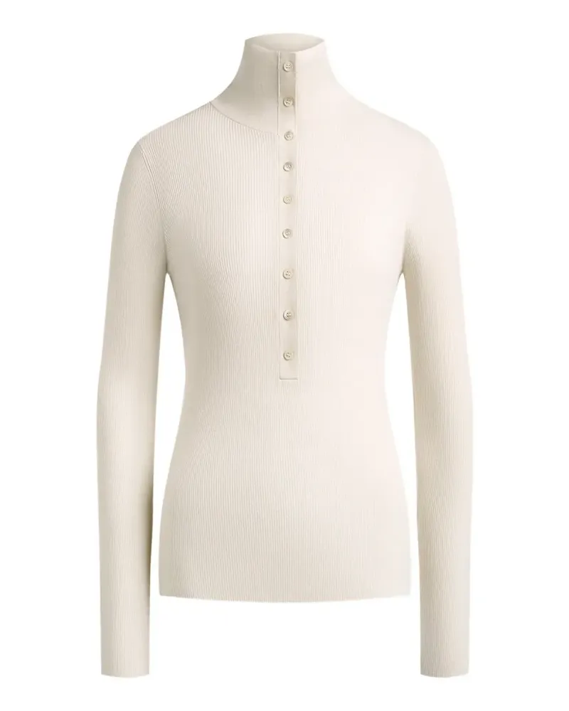 12 STOREEZ Souffle Pullover mit Knopfverschluss - Weiß Weiß