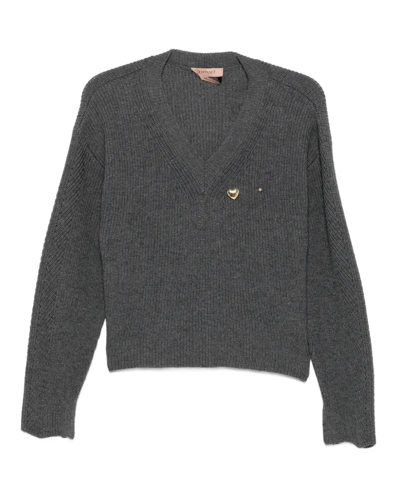 Twin-Set Gerippter Pullover mit V-Ausschnitt - Grau Grau