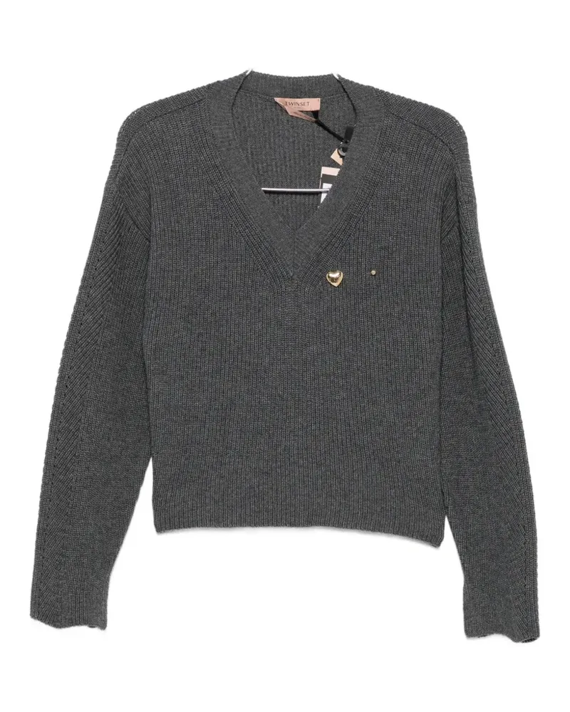 Twin-Set ribbed-knit V-neck sweater - Grau Grau