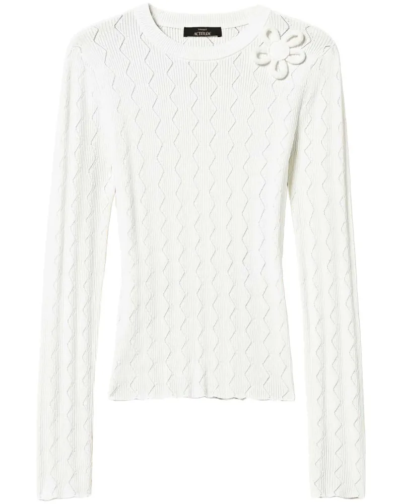 Twin-Set Pullover mit Blumenapplikation - Weiß Weiß